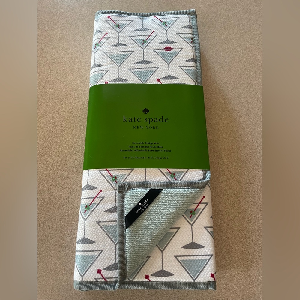 NWT - Kate Spade Martini Glass Reversible Dish Drying Mats (2)